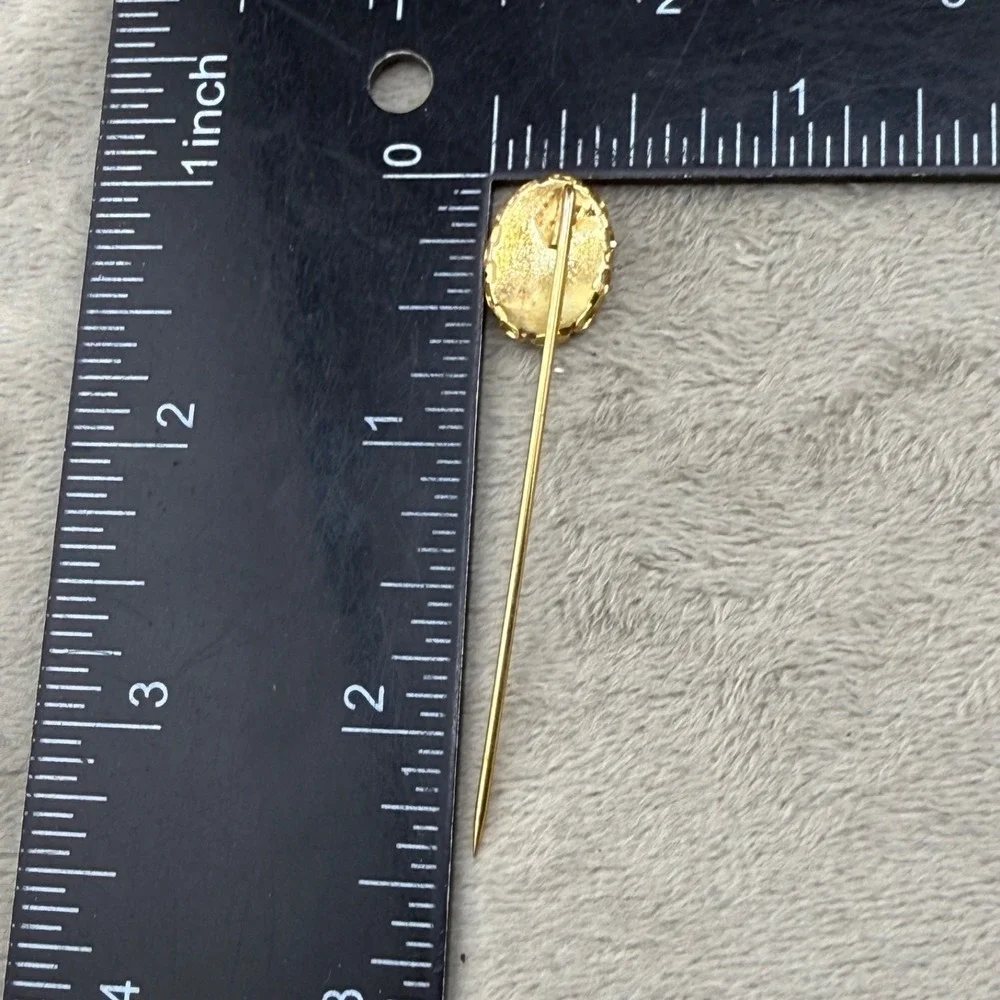 Vintage Porcelain Stick Pin‎ Brooch Gold Tone Hand Painted Flower